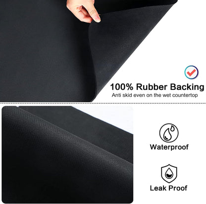 Coffee Mat 12''x19'' Dish Drying Mats for Kitchen Counter - Absorbent Hide Stain Bar Accessories Anti Spill Rubber Backed - Fits Under Coffee Maker Espresso Machine Dish Rack (Black)