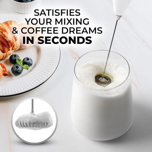 Zulay Kitchen Powerful Milk Frother Wand - Ultra Fast Handheld Drink Mixer - Electric Whisk Foam Maker for Coffee, Lattes, Cappuccino, Matcha & Creamer