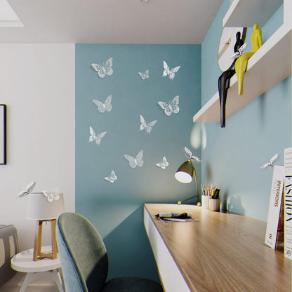 SAOROPEB 3D Butterfly Wall Decor, 48 Pcs 4 Styles 3 Sizes, Removable Metallic Wall Sticker Room Mural Decals for Kids Bedroom Nursery Classroom Party Decoration Wedding Decor DIY Gift (Sliver)