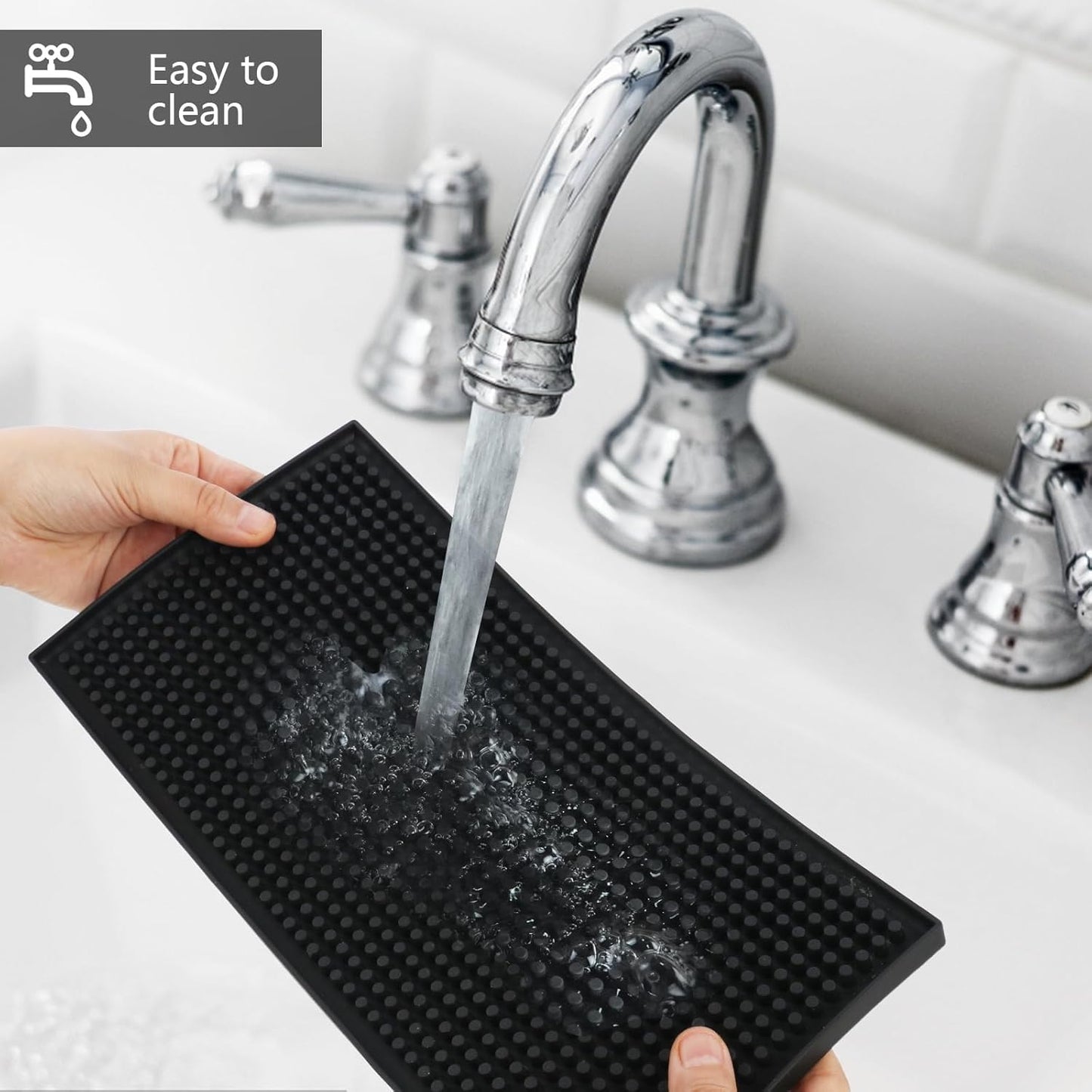 Bar Mats 2PCS 6" x 12" Small Black, Countertop Coffee Mat for Home Bar, Service Spill Mat for Cocktail Bartender Kitchen, PVC Counter Top Cup Glasses Dish Drying Mat, 2Pac(Black)