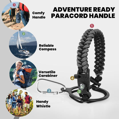 One Gallon Water Bottle Insulated, Triple Walled Vacuum Stainless Steel (Cold for 48 Hrs), Leak Proof & Non-BPA, Large Water Flask Jug with Paracord Handle & Straw Spout Lids