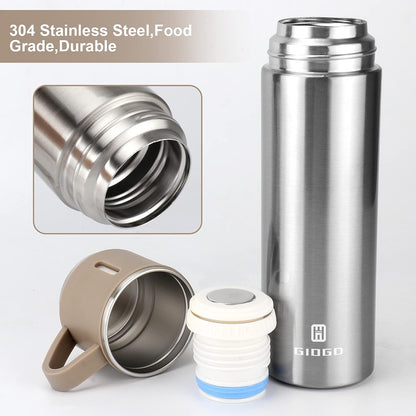 Stainless Steel Thermo 500ml/16.9oz Vacuum Insulated Bottle with Cup for Coffee Hot drink and Cold drink water flask.(Brown,Set)
