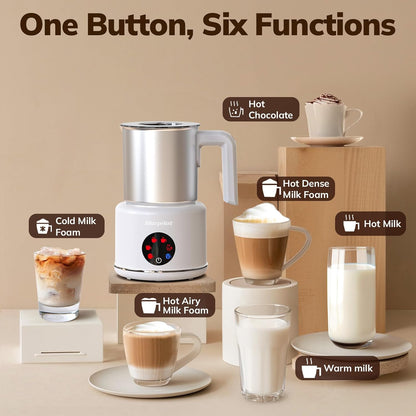 Large Electric Milk Frother and Steamer, 16.9oz/500ml Milk Steamer and Frother for Latte or Hot Chocolate, Dishwasher Safe, 6 Functions, Enjoy Perfect Milk Froth in 2 Min (White-Stainless Steel)