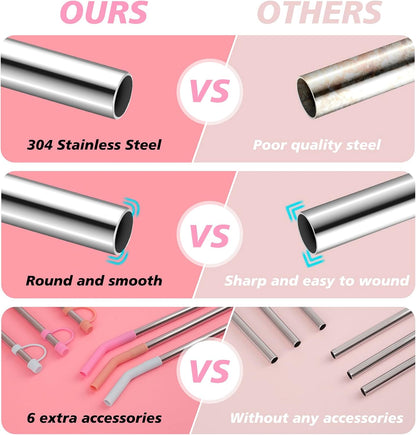 Stainless Steel Straws with covers fit Stanley 30oz tumbler, Reusable 10.5 Inch Metal Straw with Silicone Tips & Cover Caps, Compatible with Stanley Quencher H2.0 (6 Pack: 3 Bent + 3 Straight)