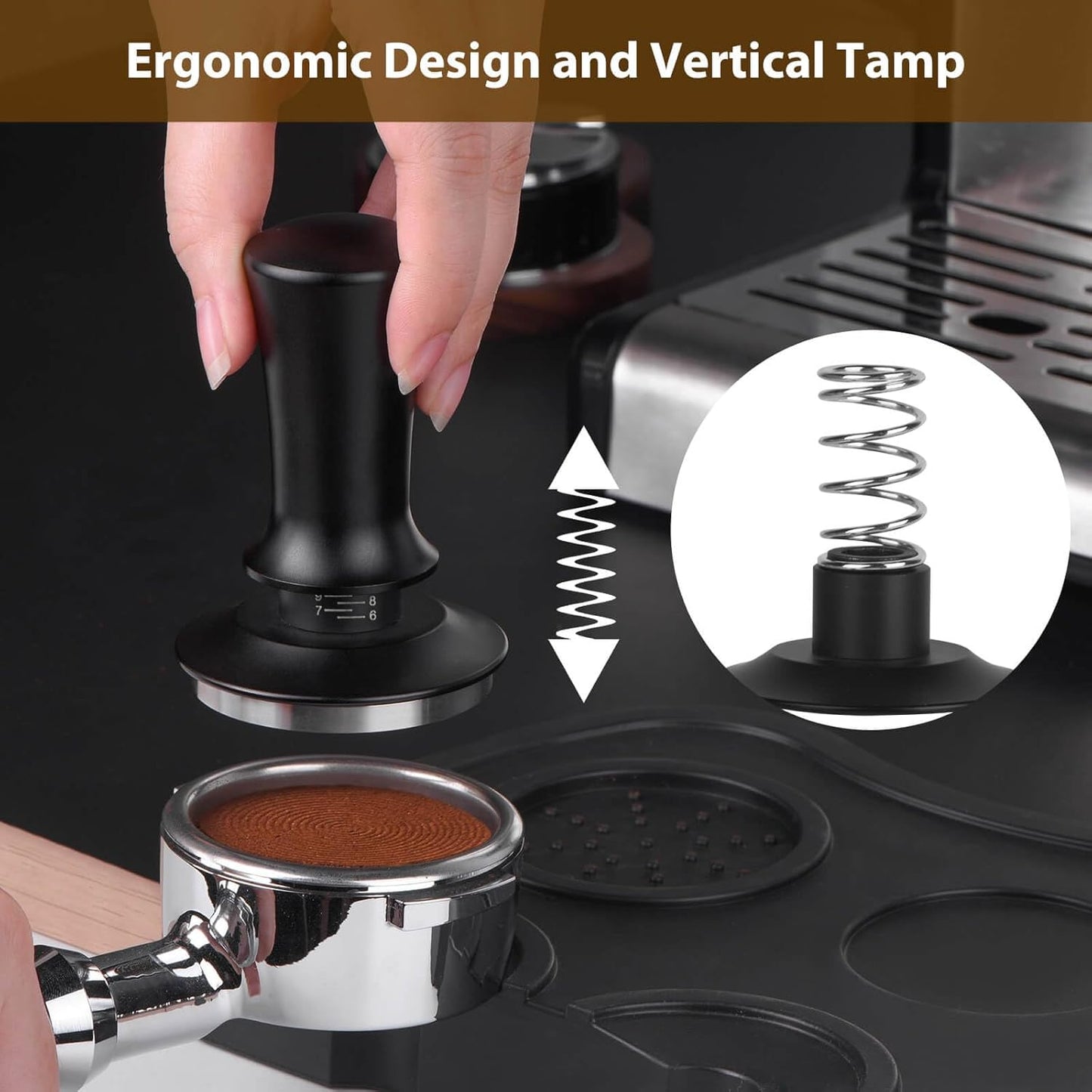 58mm Espresso Tamper, Coffee Tamper for Espresso Machine, Espresso Tamp with Spring Loaded Tamper, Depth-adjustable Espresso Hand Tampers 58mm
