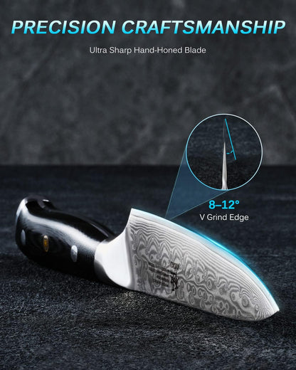 KYOKU Gin Series 5" Utility Kitchen Knife, Japanese VG10 Damascus Stainless Steel Knife with Silver Ion Blade G10 Handle Mosaic Pin, All Purpose Professional for Meat Veg and Fruit
