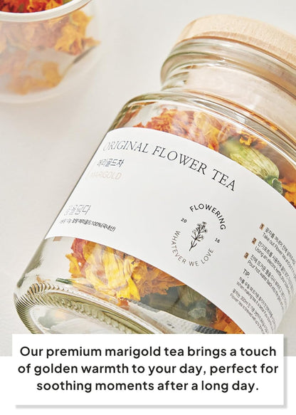 Korean Food, KKOKDAM Original Marigold Flower Tea, Decaf Floral Blend, Fully Natural Flowers, No Caffeine, Sugar Free, Zero Calories, Made in Korea,10g