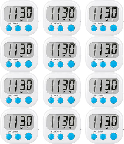 12 Pack Digital Kitchen Timers for Cooking Magnetic Timer for Cooking Loud Alarm White