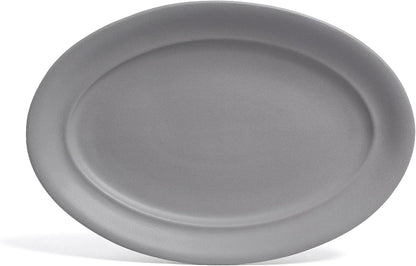 over&back Rim Stoneware Serving Platter - Elegant 1-Piece Oval Serving Platter to Complete Your Kitchen Set - 16" L x 10.8" W Semi-Matte Charcoal