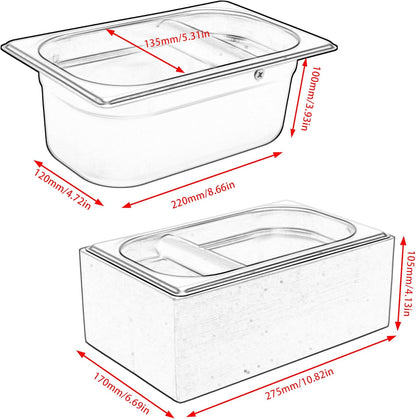 Knock Box Espresso, Coffee knockbox with Rubber Knock Bar and Anti-slip Pad, Commercial Use Large Capacity, Stainless Steel and Wooden, Espresso Accessory