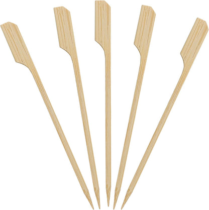 200 Count | KingSeal Natural Green Bamboo Wood Paddle Picks, Skewers for Appetizers and Cocktails, 4.5 Inches - 2 Packs of 100