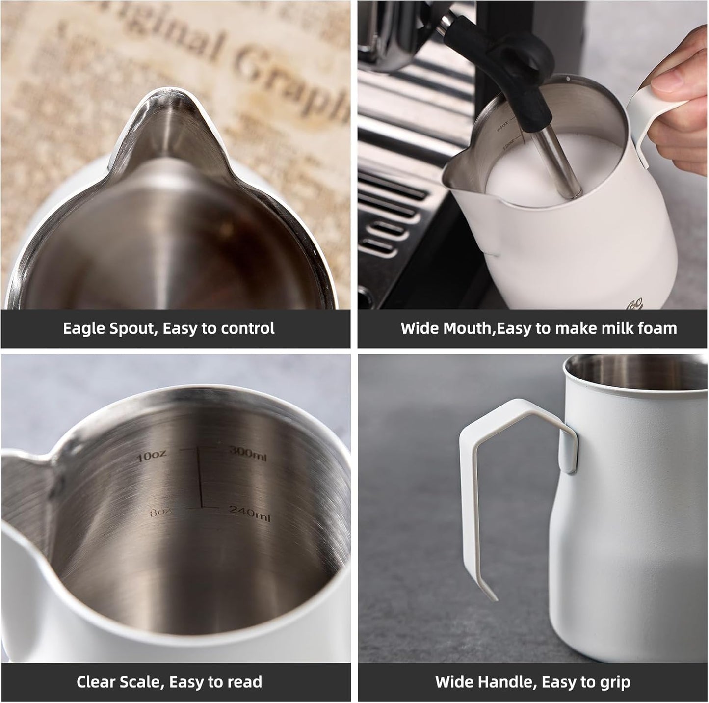 Milk Frothing Cup 450ML - Espresso Steaming Pitcher with Large Handle and Spout,Cappuccino Latte Art Cup for Barista and Home Cafe