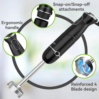 Immersion Blender Handheld Hand Blender, 1000W 5 in 1 Hand Mixer Stick, BPA-Free 12 Speed Handheld Blender 304 Stainless, Mixing Beaker, Chopper, Whisk, Milk Frother, Soup, Smoothies, Baby Food, Sauce