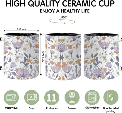 Vintage Flower Coffee Mug, Special Coffee Mug for Mothers, Gifts for Her Fall floral Cup, Beautiful Purple Wildflowers Inspirational Coffee Tea Cup for Her Birthday