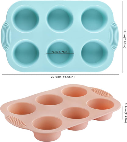 Silicone Muffin Pan, Food Grade Silicone Cupcake Molds for Baking Muffins and Cupcakes, 6-Cup Nonstick Cupcake Pan, Easy Cleaning and BPA-Free (Gray, Orange, Blue)