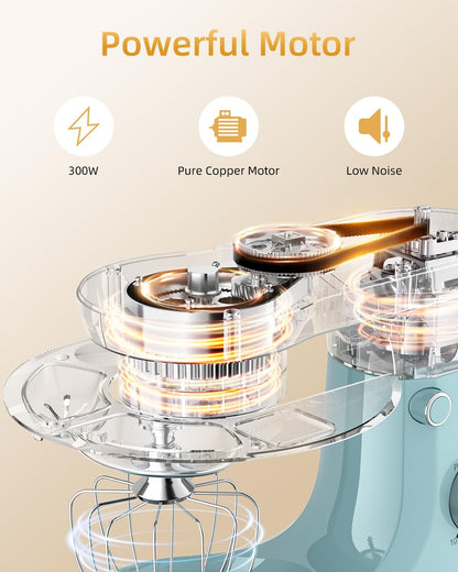 Facelle Tilt-Head Stand Mixer, 5QT+6QT Stainless Steel Two Bowls, 10 Speeds Kitchen Electric Food Mixer with Egg Whisk, Dough Hook, Beater, Dishwasher-Safe Attachment, Ideal Gift for Mom