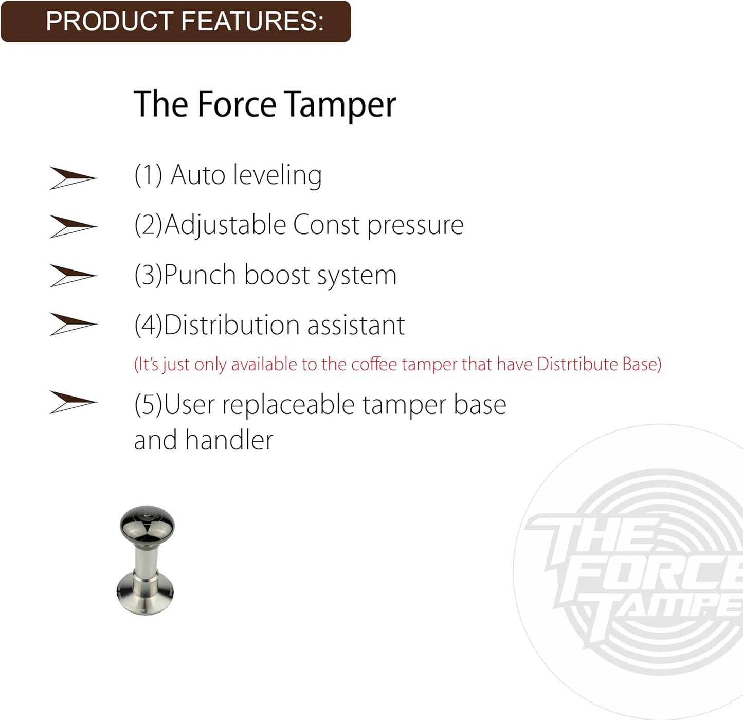 The Force Tamper Automatic Impact Coffee Tamper Adjustable Const Pressure and Autoleveling Duo-Distribute Set New (Jelly-Black Mirror AL, 58.35mm)