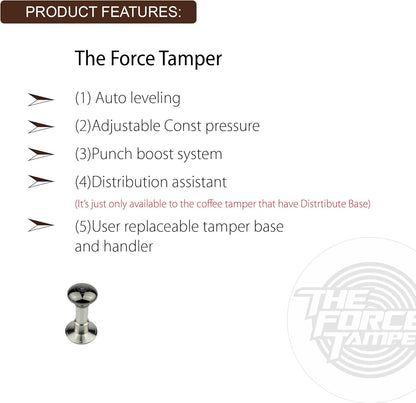 The Force Tamper Automatic Impact Coffee Tamper Adjustable Const Pressure and Autoleveling Duo-Distribute Set New (Jelly-Black Mirror AL, 58.35mm)