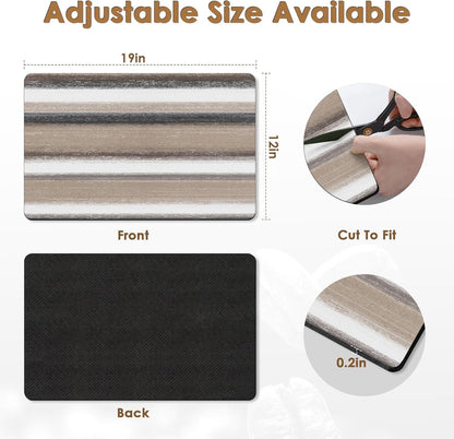 Arttown Coffee Mat for Countertops, Striped Abstract Tan Gray Retro Dish Drying Mat 2 Pcs for Kitchen Bar Accessories, Fit Under Coffee Maker Espresso Machine Dish Rack Hide Stain Rubber 12x19in