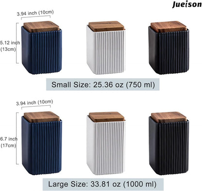 Ceramic Storage Jars Modern Elegant Highly Polished Airtight Storage Canisters with Lid Whiteware Food Stroage Jar for Kitchen Spice Tea Vanilla Sugar Coffee Beans (Blue-1000ML)