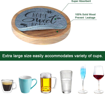 Wood Coasters for Drinks Housewarming Gifts for Home Decoration Coasters Sets of 6 4.3 Inch Gray