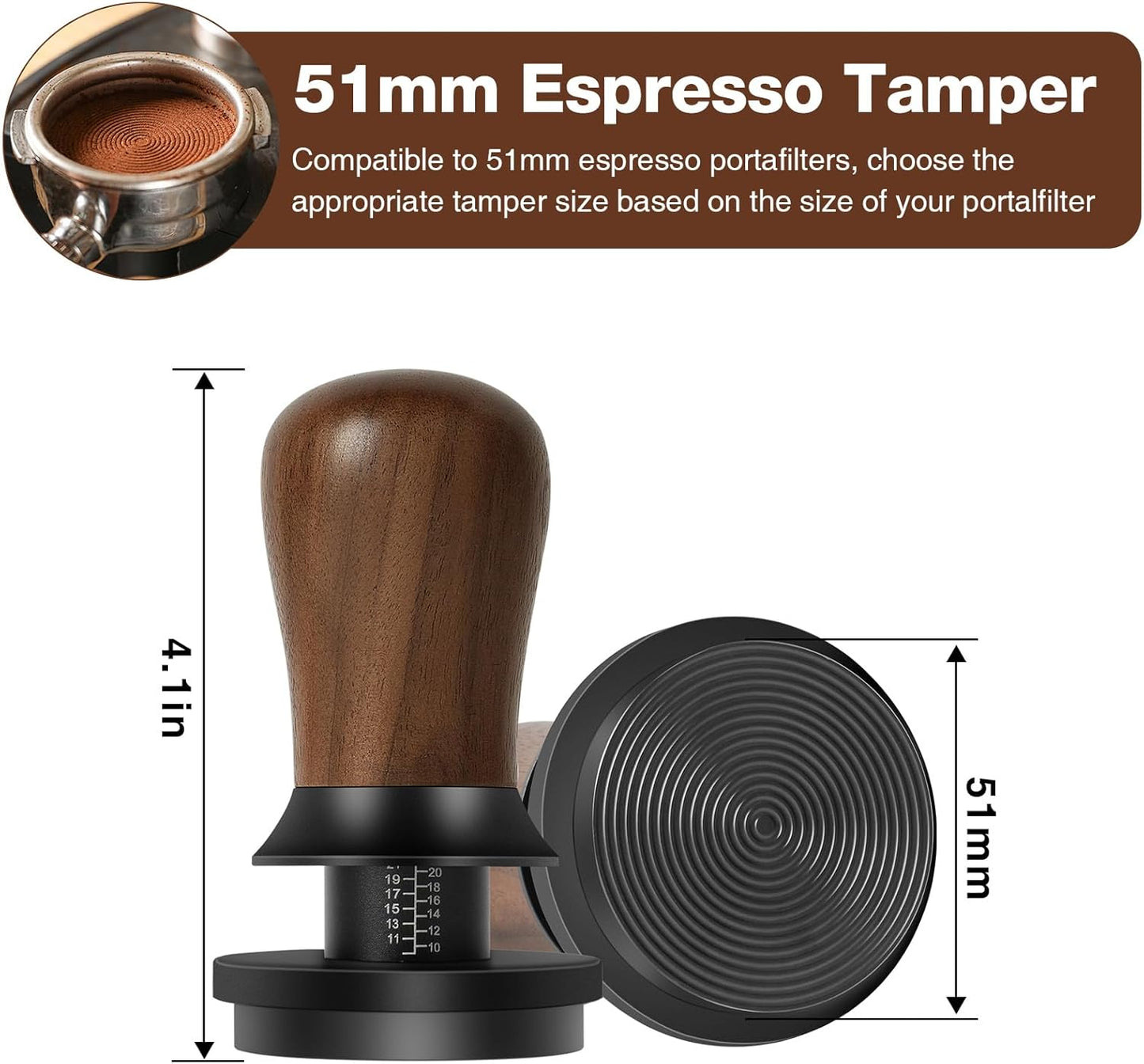 PUSEE 51mm Espresso Coffee Tamper - Premium Barista Coffee Tamper, 30lb Calibrated Double Spring Titanium Coating Base Ground Espresso Tamper, Fits for All 51mm Portafilters, Espresso Accessories