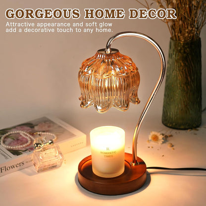 Flower Candle Warmer Lamp with Timer, Dimmable Candle Lamp Warmer, Birthday Christmas Gifts for Women Mom, House Warming for New Home Decor, Lotus Wax Melt Warmer for Jar Candles