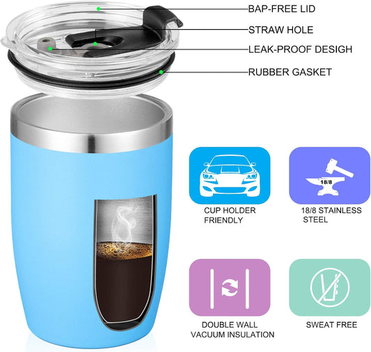VEGOND Stainless Steel 12 oz Tumblers bulk Vacuum Insulated Double Wall Travel Tumbler with Lid and Straw Reusable Tumbler, Sky Blue 1 Pack
