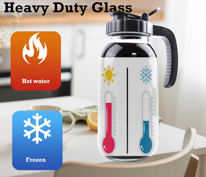 Cold Brew Coffee Maker Half Gallon 2 Set Glass Mason Jar Pitcher With Spout Lid Filter 2 Quart Wide Mouth Iced Tea Brewing Jug Heavy Duty Handle Airtight & Leak-Proof Pitcher For Fridge Sun Tea 64 OZ