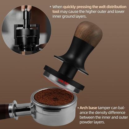 MHW-3BOMBER Espresso Tamper 58.5mm - 3 Spring Loaded Tamper - Barista Coffee Tamper with 15lb / 30lb Replacement Springs - Walnut Handle Calibrated Tamper -Arch Base T6521C-OS