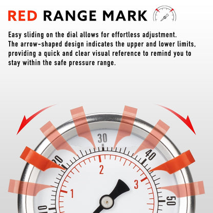 0 to 200 Psi Pressure Gauge, Glycerin Liquid Filled, 2.5 inch Dial, 1/4" NPT Back Mount, Stainless Steel Case, for Air Compressor, Shock, Water System, Well Pump, Tank, Pipe, Pressure Test