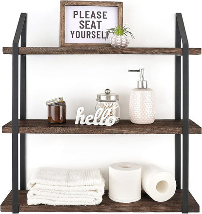 Mkono Floating Wall Shelf 3 Tier 23.5 Inch Rustic Wood Hanging Book Shelf Bathroom Mounted Shelving Storage Display Shelves for Living Room Bedroom Kitchen Office