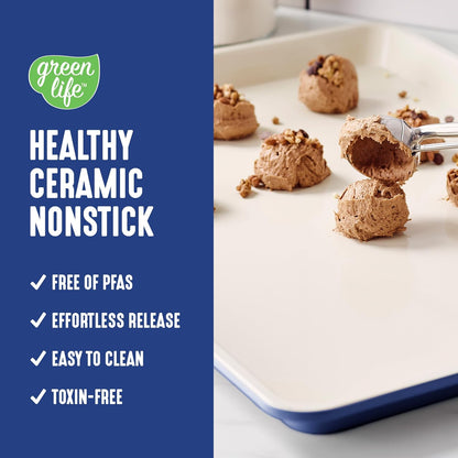 GreenLife Bakeware 18” x 13” Half Cookie Sheet Baking Pan, Non-Toxic PFAS-Free Healthy Ceramic Nonstick, Oven Safe to 450°F, Easy Release, Even Heating, Easy Clean, Navy