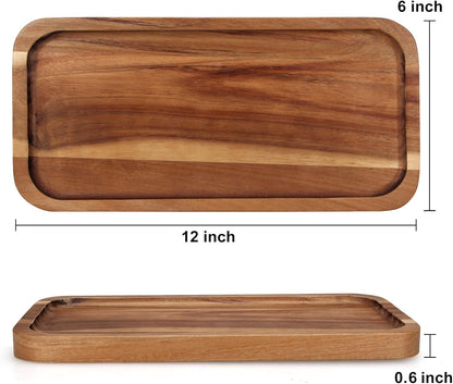 2 Pcs Rectangular Wooden Platters for Food Party Decorative Small Serving Tray Long Charcuterie Board Acacia Wood Trays Home Decor Cheese Board Rectangle Cake Dessert Plates Snack Appetizer Platter