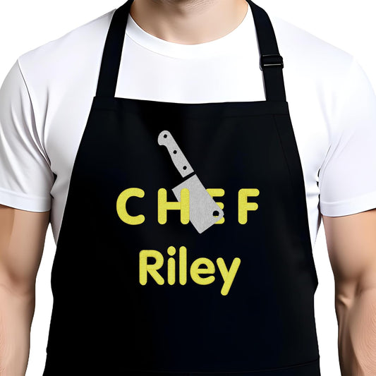 Personalized Chef Apron for Men, Custom Embroidered Design, Professional Kitchen Cooking BBQ Grilling for Dad, Decorated in USA