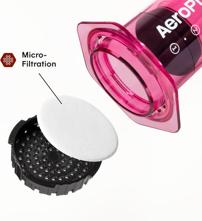 AeroPress Clear Pink Coffee Press – 3 In 1 Brew Method Combines French Press, Espresso, Full Bodied Coffee Without Grit or Bitterness, Small Portable Coffee Maker for Camping & Travel, Pink