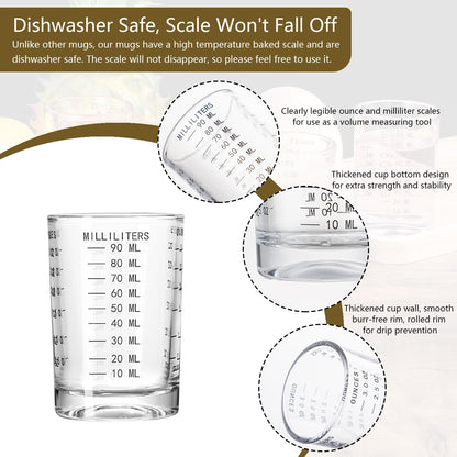 2 Pack Shot Glass Measuring Cup Set,3 oz/90ML Liquid Heavy High Espresso Glass Cup,Dishwasher Safe,Measurement of Dry and Liquid Ingredients(Black)