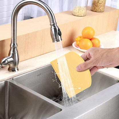 Unicook Dough Scraper, Flexible Bowl Scraper, Pastry Cutter with Measuring Scale, Nonslip Pizza Chopper, Multipurpose Baking Tool for Pizza/Dough/Cake, Easy to Clean, 2 Pack