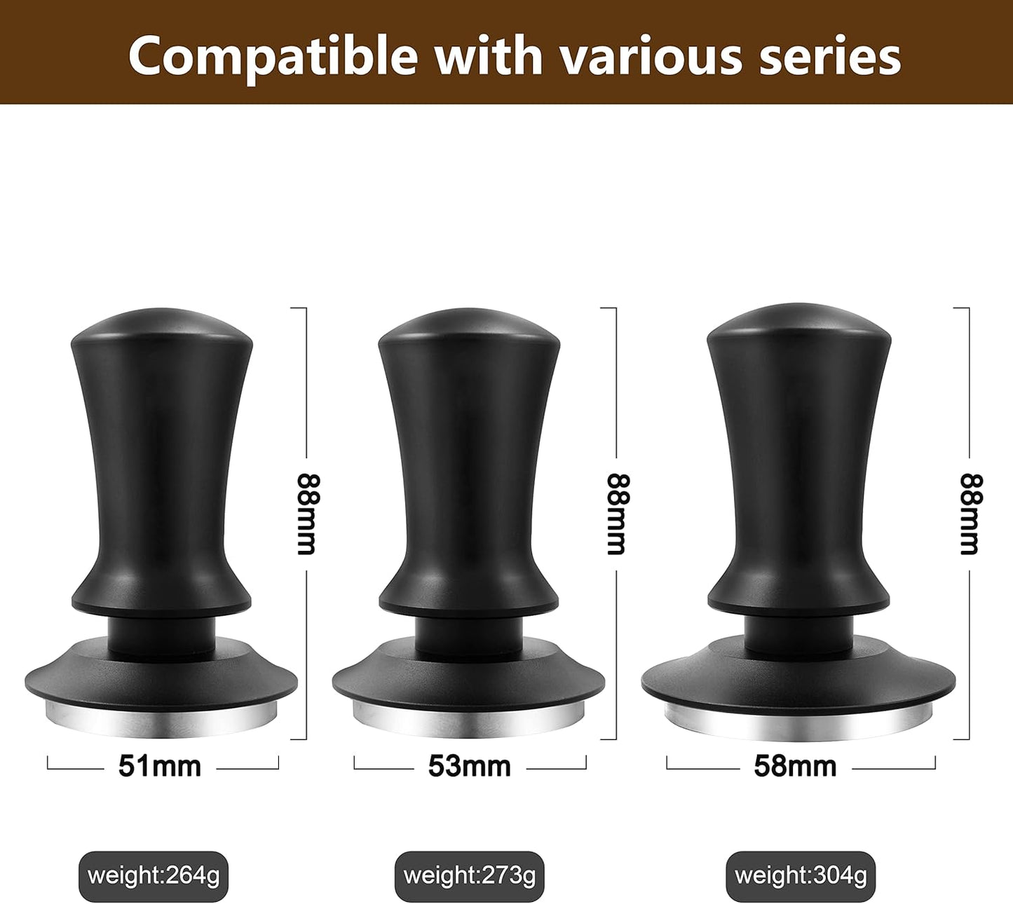 K COOL Espresso Hand Tamper, Premium Barista Coffee Tamper with Calibrated Spring, 100% Flat Stainless Steel Base Tamper for Breville Series 54mm Portafilter Basket (53mm, Black)