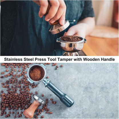 uxcell 51mm Espresso Tamper, Stainless Steel Press Tool Tamper with Wooden Handle, Espresso Accessories for Baristas, Home, Shops, Cafe (Flat Base, Light Wooden)