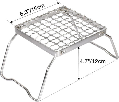 REDCAMP 6" Small Folding Campfire Grill, 304 Stainless Steel Firepit Grill Grate, Heavy Duty Portable Camping Grill with Carrying Bag for Outdoor Cooking Backpacking Hiking Picnics BBQ