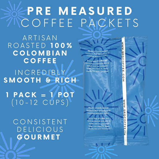 Ground Coffee | Colombian Medium Roast Low Acid Mold Free Pouches | Bulk Packets | Gourmet Columbian Powder Packs for 12 Cup Drip Maker | Premium Highest Rated Individual Premeasured Commercial Bags
