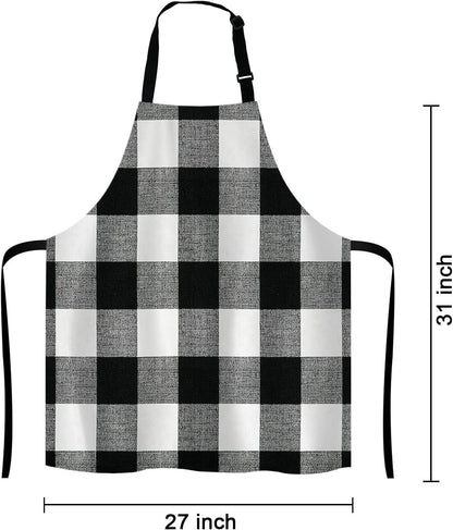 Black and White Buffalo Plaids Bib Apron with Adjustable Neck for Men Women,Suitable for Home Kitchen Cooking Waitress Chef Grill Bistro Baking BBQ Cobbler Apron