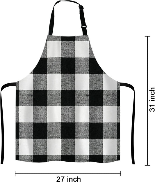 Black and White Buffalo Plaids Bib Apron with Adjustable Neck for Men Women,Suitable for Home Kitchen Cooking Waitress Chef Grill Bistro Baking BBQ Cobbler Apron