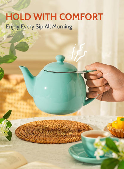 Sweese Teapots for Tea, 27 oz Porcelain Tea pot with Removable Stainless Steel Infuser, Tea Pots for Loose Tea - Mint Green