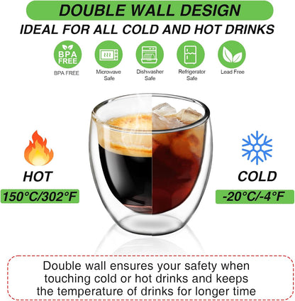 Espresso Cups Set of 4, 3 OZ Expresso Shots Glass Cup, Double Walled Glass Coffee Mugs, Espresso Machine Accessories,Insulated Clear Espresso Shot Glasses Cups,Water Won't Enter Between Double Walls