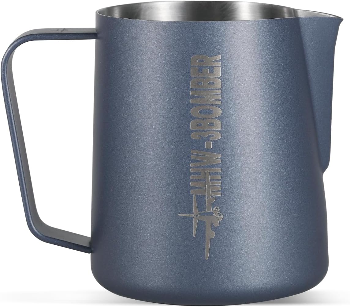MHW-3BOMBER Milk Frothing Pitcher, 16oz/450ml Frother Cup for Barista, SUS304 Stainless Steel Espresso Steaming Pitcher for Coffee/Latte Art, P3026BL-OS