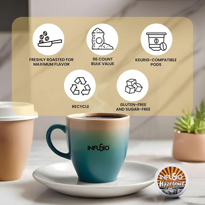 InfuSio Hazelnut Coffee Pods, Single Serve Coffee Pods for Keurig K Cups Brewers - Premium Roasted 96 Count