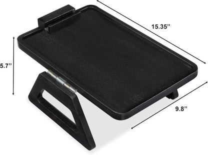 Acacia Wood Sofa Armrest Tray -15.4 x 9.84 in Double Hinge Sofa Arm Tray Table Clip-Couch Arm Table-Wooden Side Tables for Eating and Drink (Acacia, 15.4" D x 9.84" W x 5.7" H)(Black)