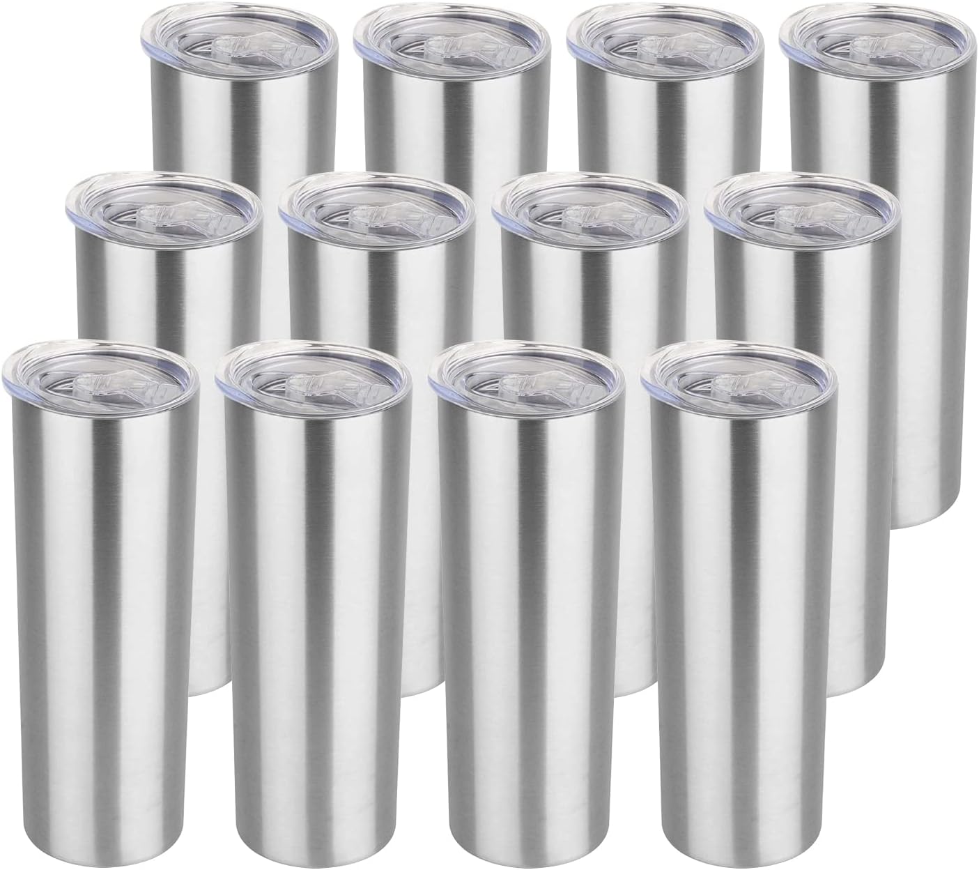HASLE OUTFITTERS 20 oz Skinny Tumblers Bulk Set, Stainless Steel Insulated Slim Tumblers with Lids, Reusable Double Wall Travel Coffee Mugs, Durable Powder Coated Travel Water Cups(12)
